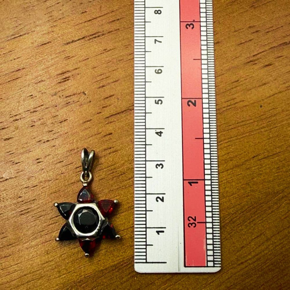 925 Sterling Silver Natural Garnet Star of David Pendant  Magen David Necklace