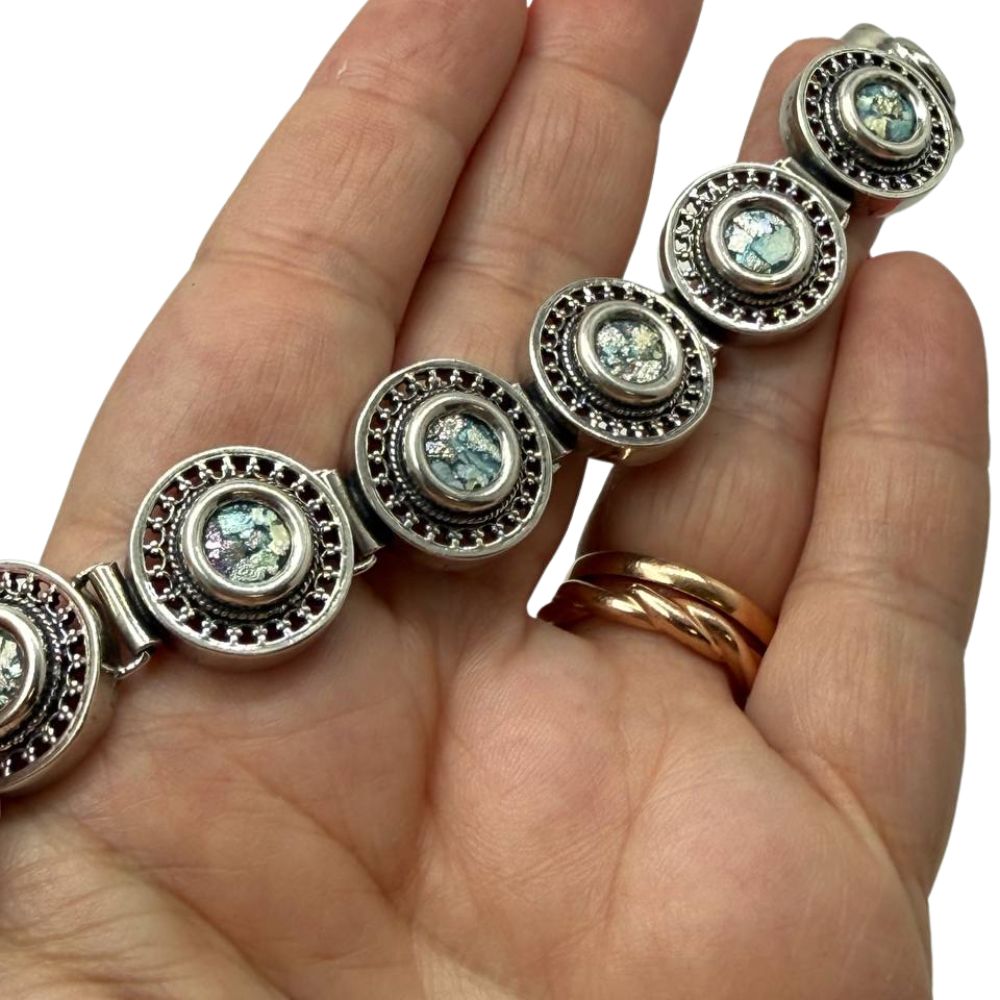 Sterling Silver Roman Glass Bracelet