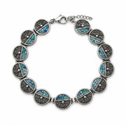 Sterling Silver Roman Glass Link Bracelet
