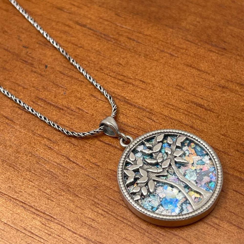 Tree of Life Necklace with Roman Glass in Sterling Silver