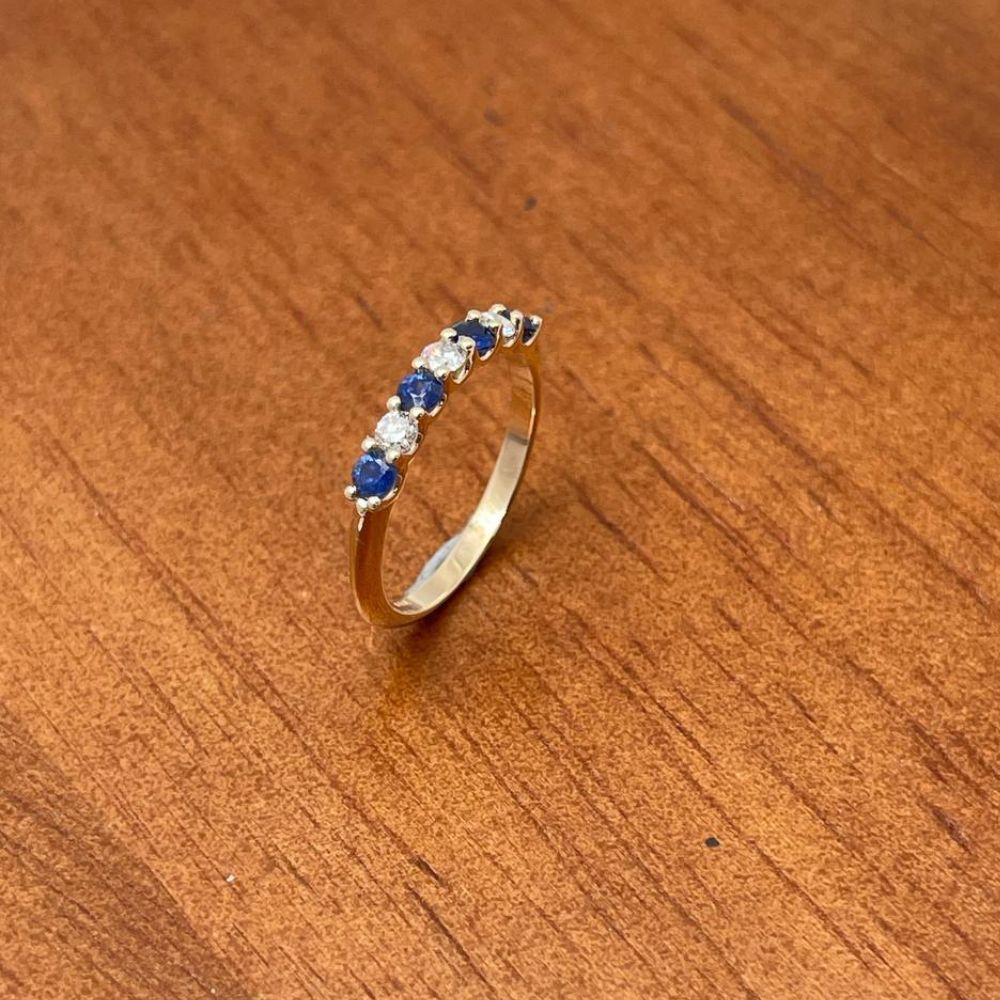 Sapphire & Diamond Half Eternity Band Ring in 14k Yellow Gold