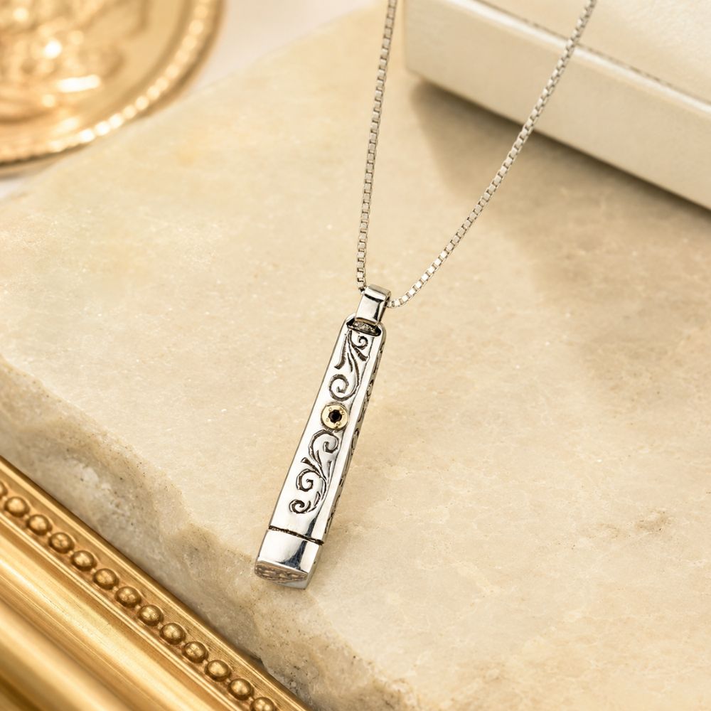 Jewish Mezuzah Kabbalah Pendant Necklace with Red Garnet Stone
