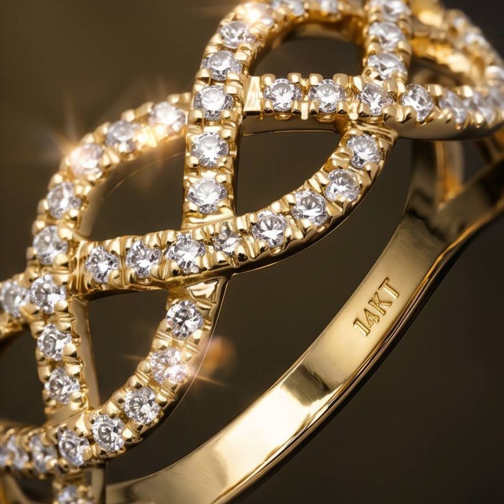 14K Gold Natural Diamond Infinity Weave Ring