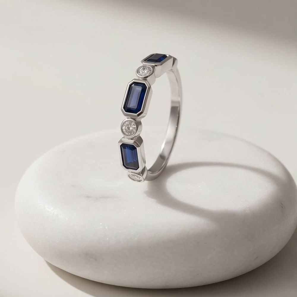 14K White Gold Sapphire & Diamond Ring