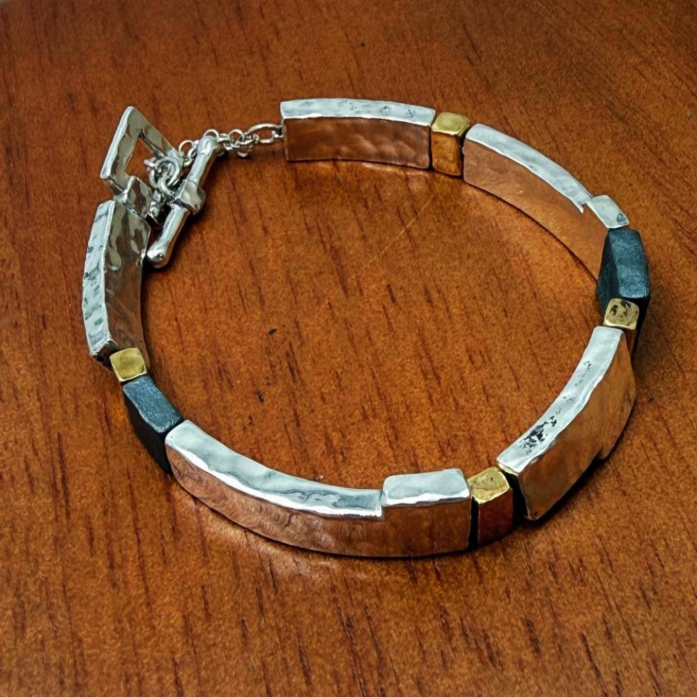 Israeli Silver Bracelet – Oxidized Silver & Gold Plated Lightweight Jewelry