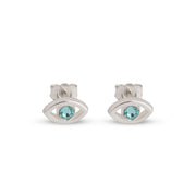 Sterling Silver Evil Eye Stud Earrings Swarovski Crystal Birthstone