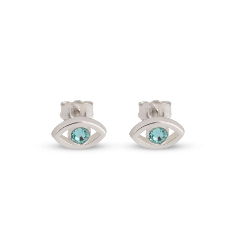 Sterling Silver Evil Eye Stud Earrings Swarovski Crystal Birthstone