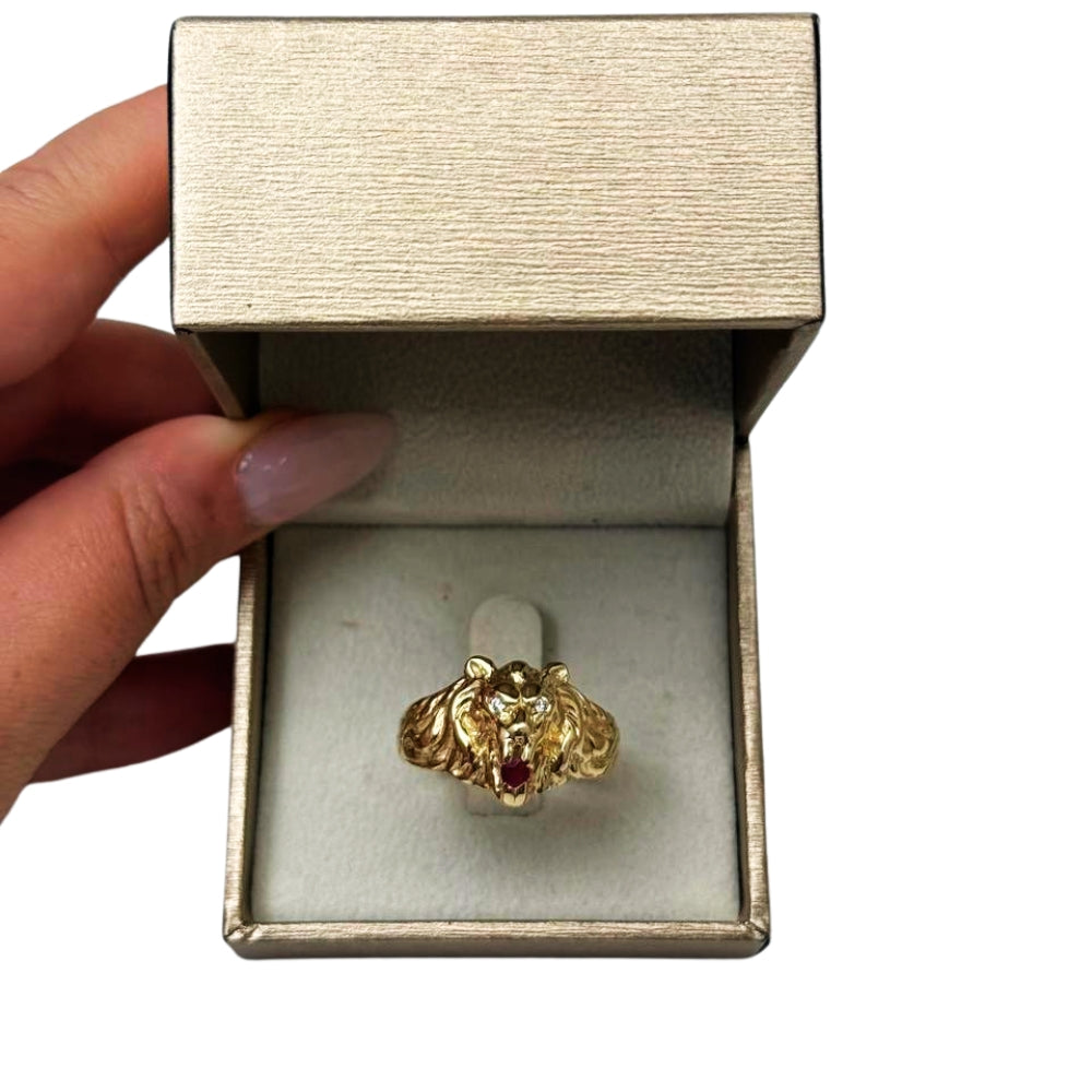 Diamond Lion of Judah Ruby Ring in 14k Yellow Gold