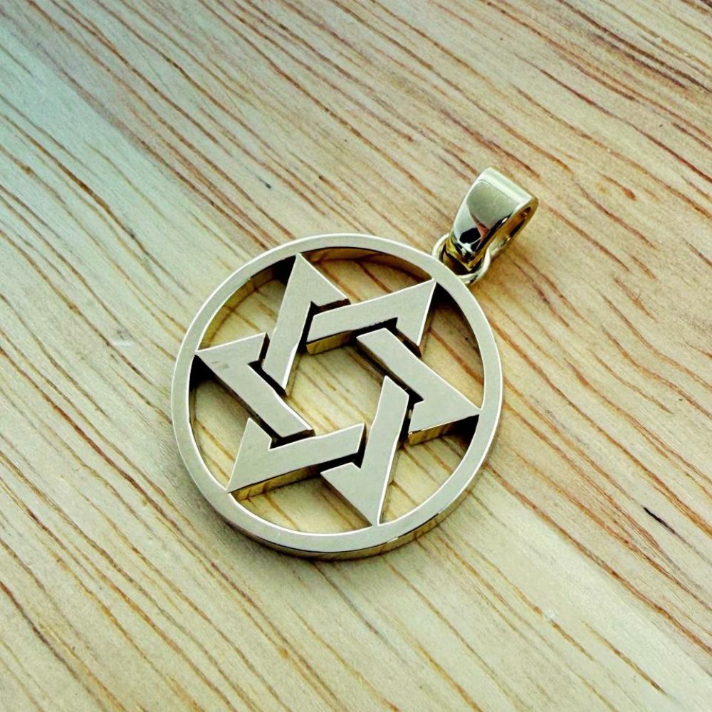 14K Solid Gold Round Star of David Pendant