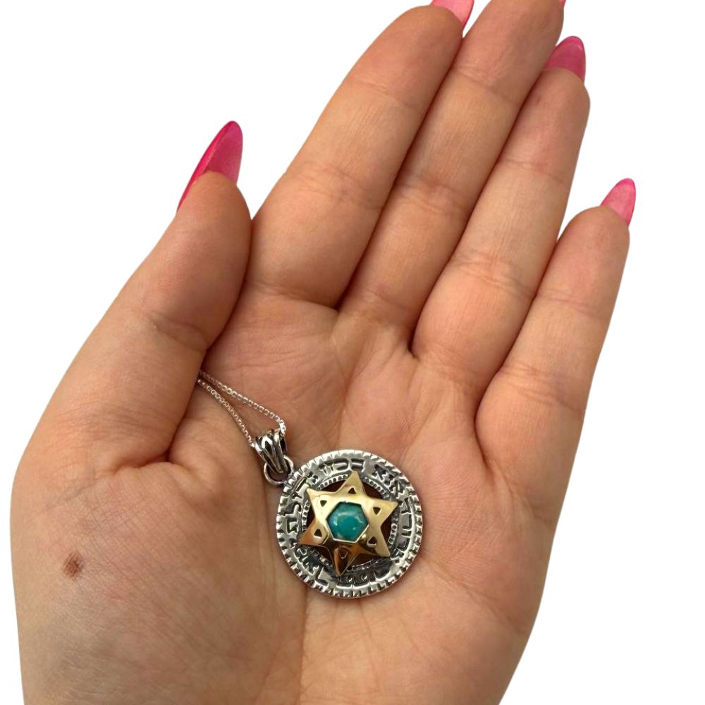 Ana Bekoach Turquoise Pendant Necklace in 925 Sterling Silver & 9K Gold