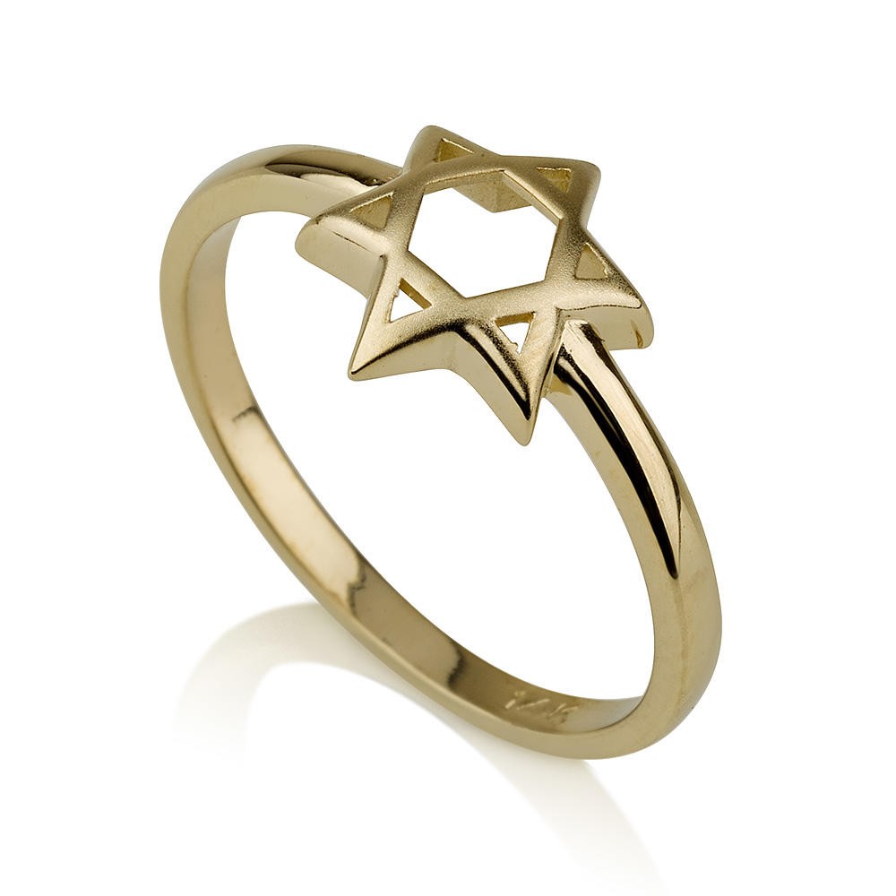14K Yellow Gold Domed Star of David Ring