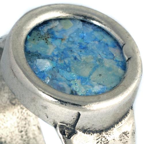 Silver Hammered & Smooth Roman Glass Ring