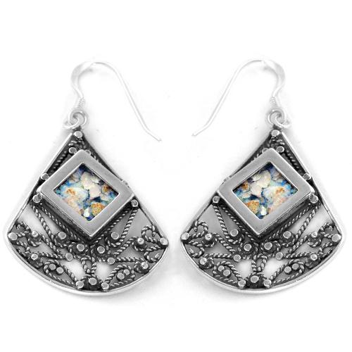 Large Roman Glass Lace Fan Earrings