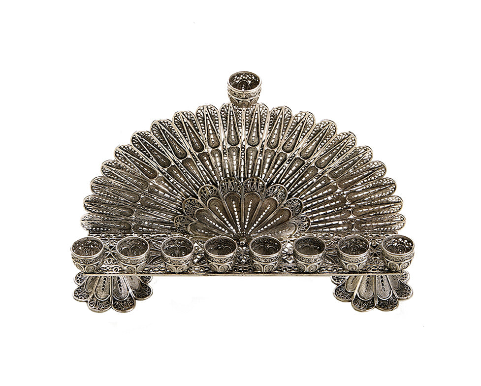 Double Panel Sterling Silver Hanukkah Menorah
