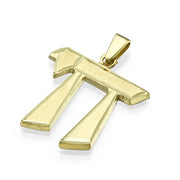 Chai Pendant Dual Finish 14k Yellow Gold Angled