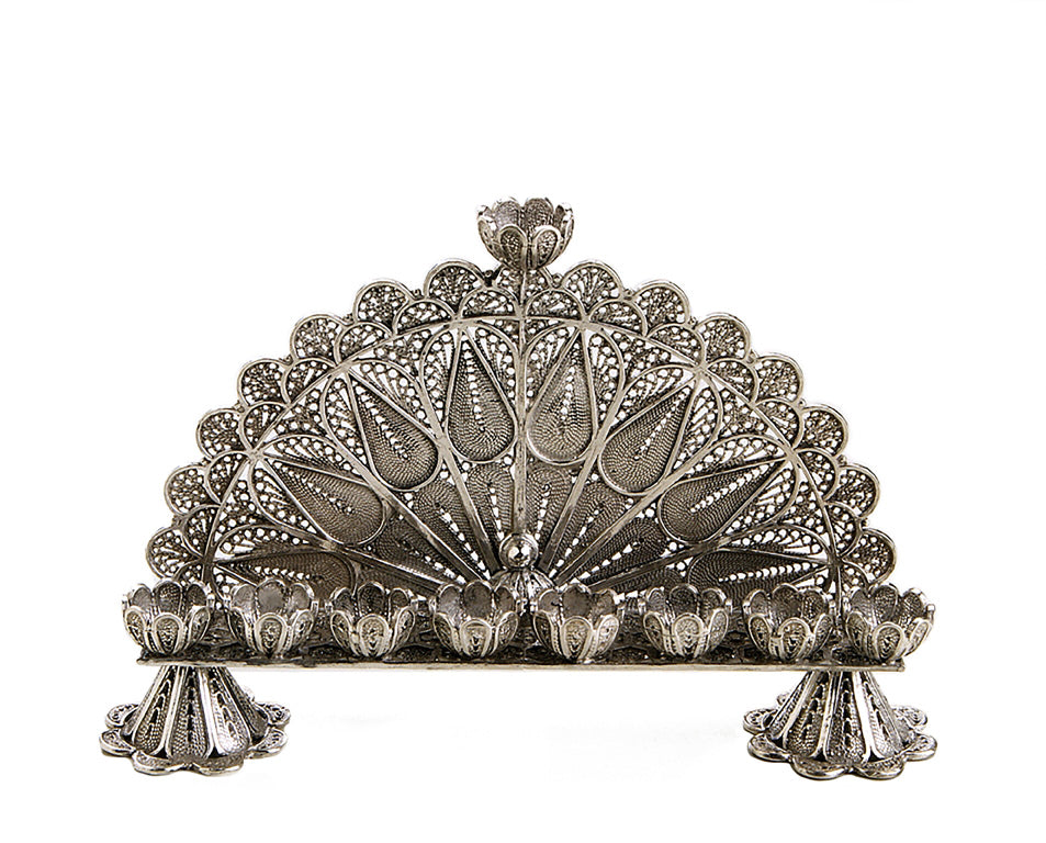 Half-Moon Sterling Silver Filigree Hanukkah Menorah