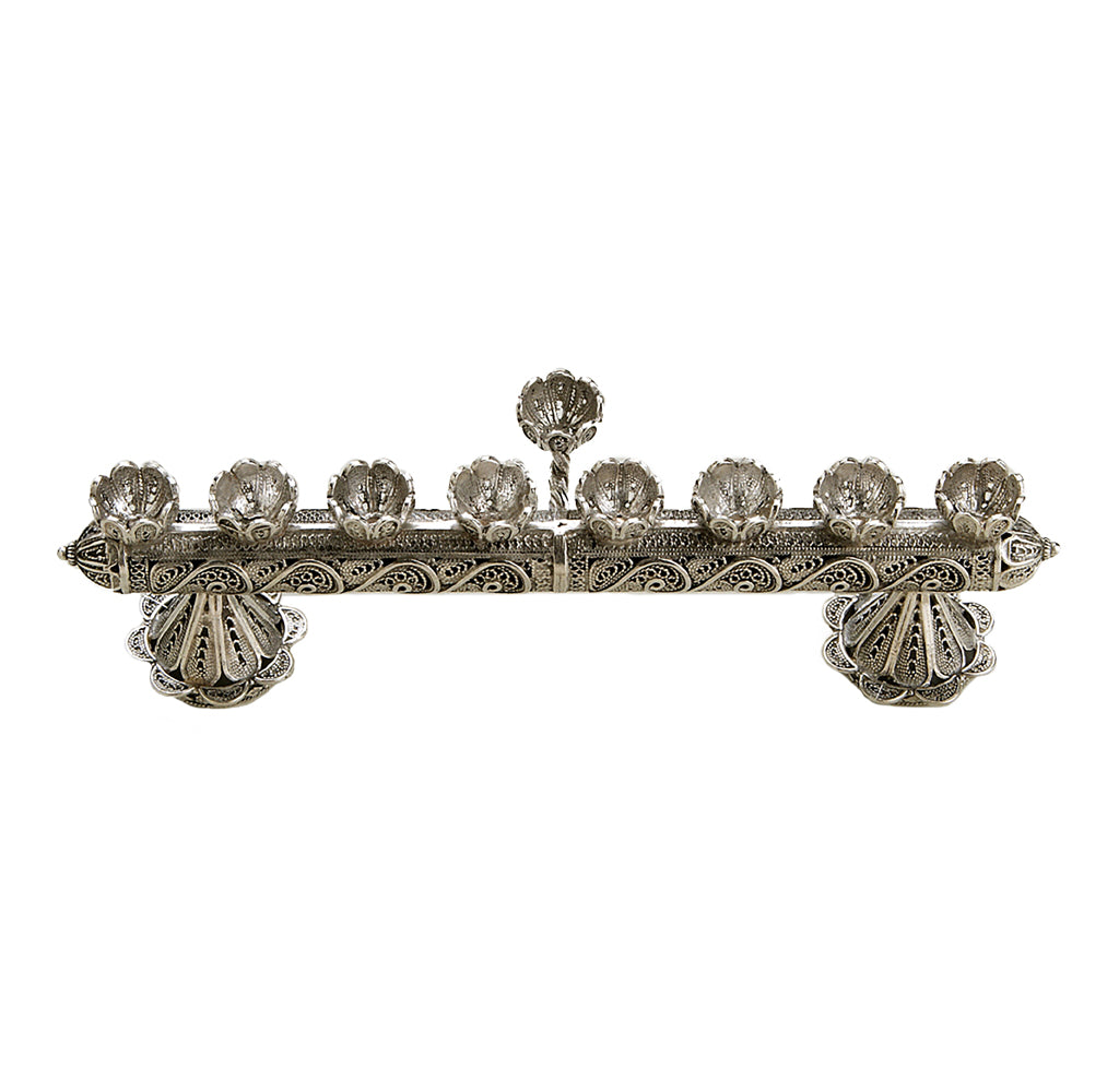 Delicate Silver Filigree Hanukkah Menorah