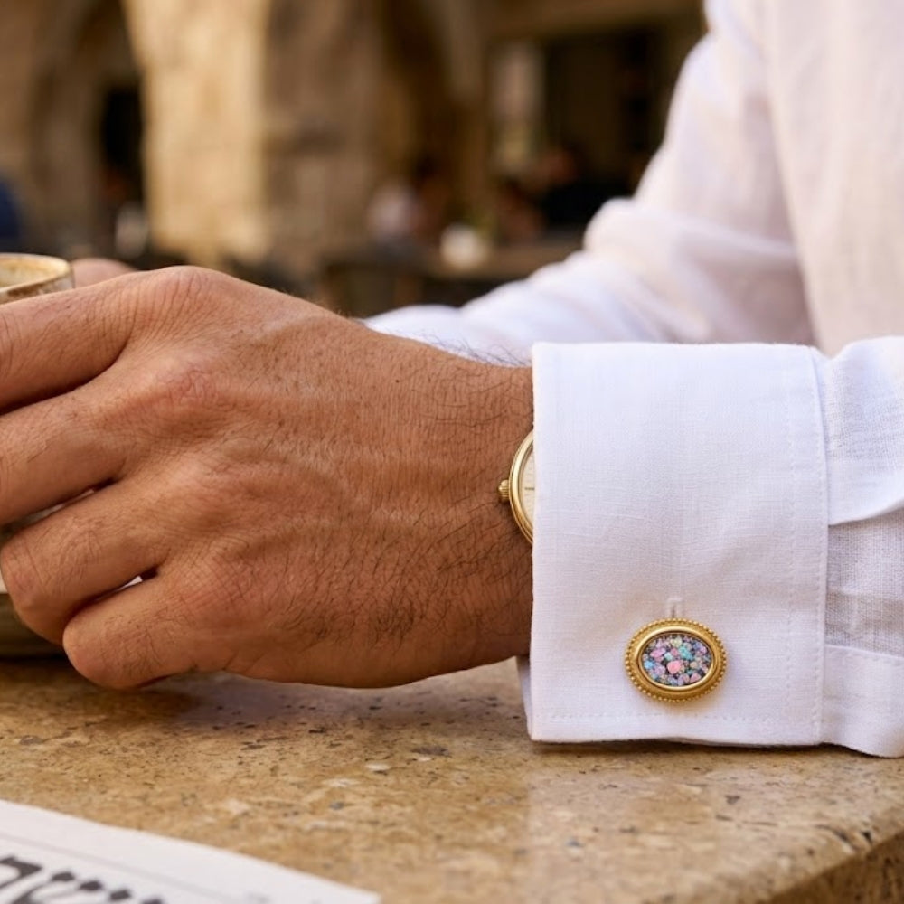 Yemenite 14k Gold Oval Roman Glass Cufflinks