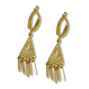 Filigree Triangle Fringe Earrings in 14K Solid Gold