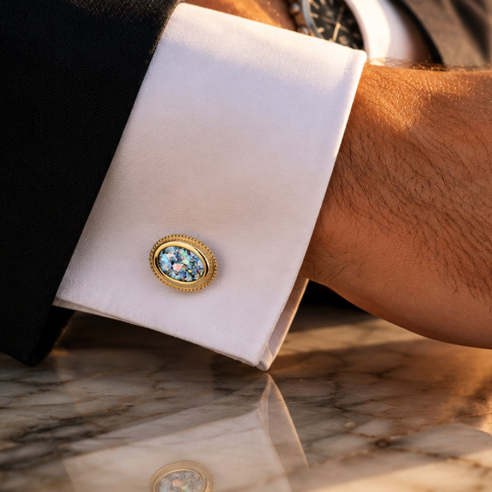 Yemenite 14k Gold Oval Roman Glass Cufflinks