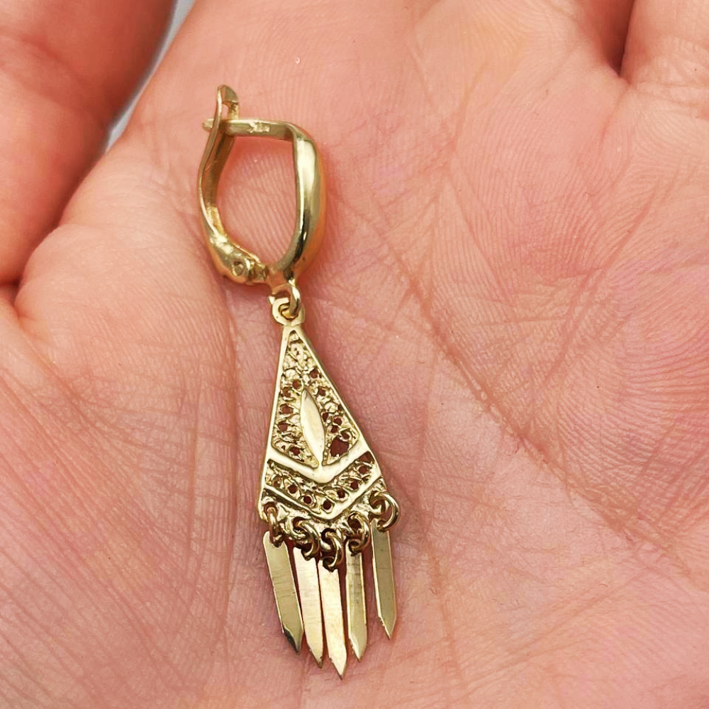 Filigree Triangle Fringe Earrings in 14K Solid Gold