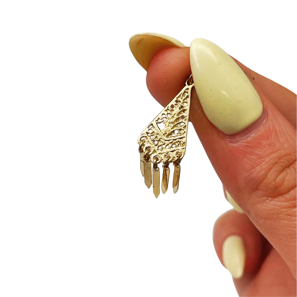 Filigree Triangle Fringe Earrings in 14K Solid Gold