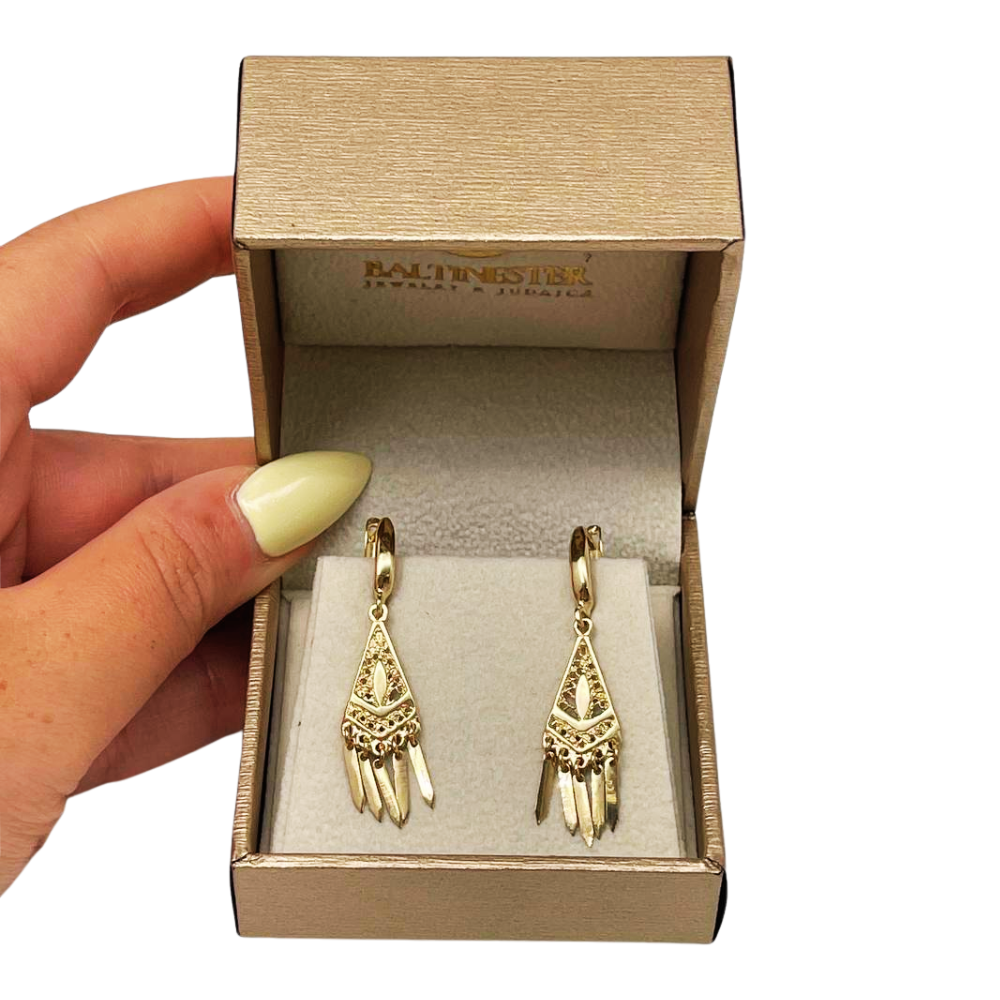 Filigree Triangle Fringe Earrings in 14K Solid Gold