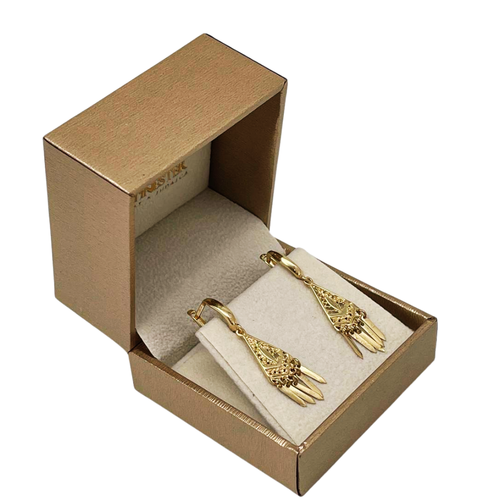 Filigree Triangle Fringe Earrings in 14K Solid Gold