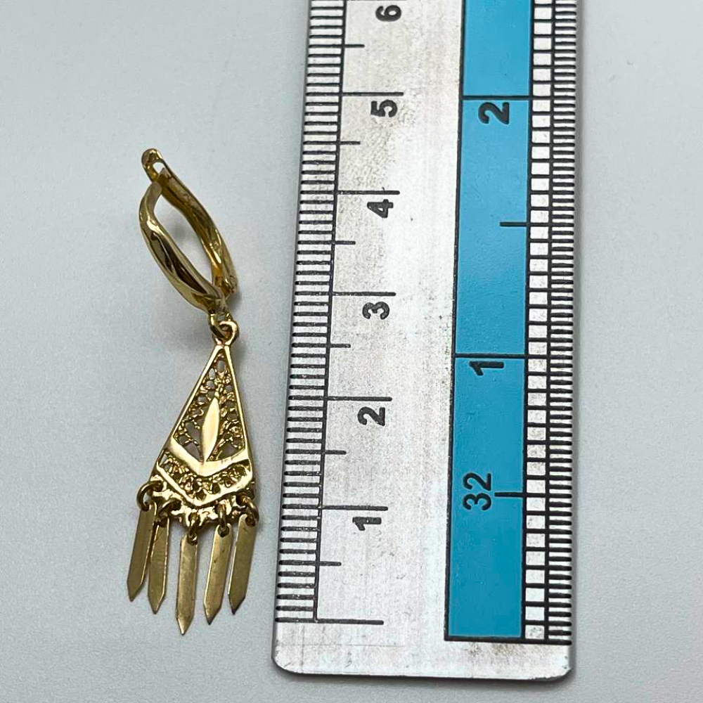 Filigree Triangle Fringe Earrings in 14K Solid Gold