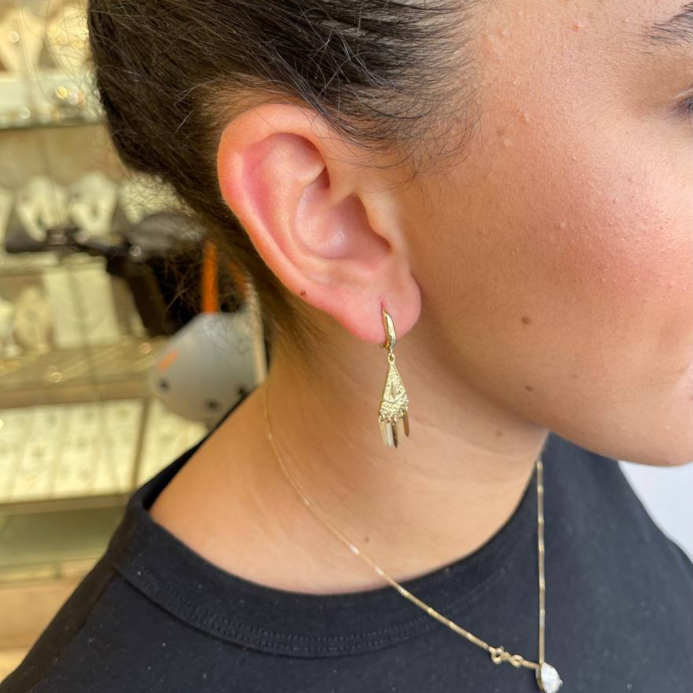 Filigree Triangle Fringe Earrings in 14K Solid Gold