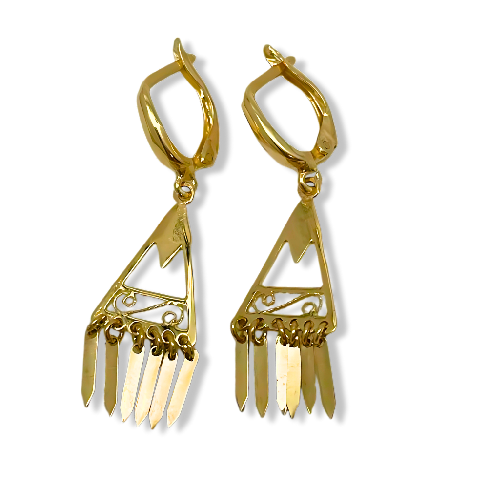 14K Gold Filigree Fringe Earrings — Handcrafted Minimalist Boho Chic Jewelry from Israel