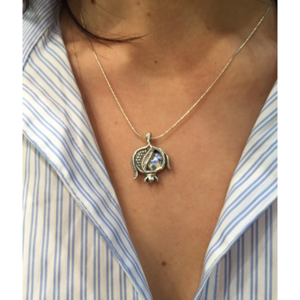 Sterling Silver Roman Glass Pomegranate Pendant