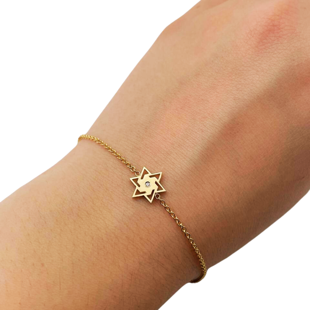 Diamond Star of David Chain Bracelet in 14K Gold