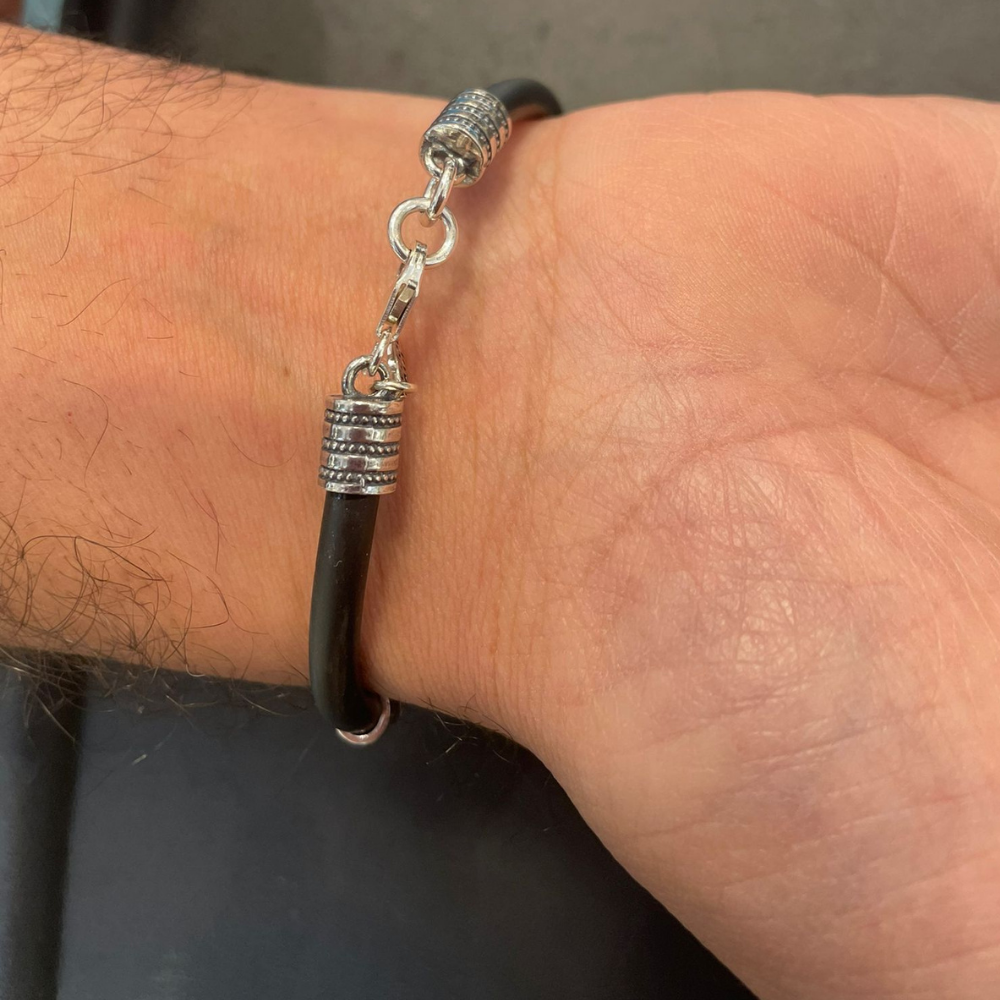 Black Shema Yisrael Men's Bracelet with Silver and Gold