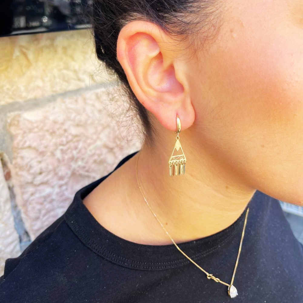 14K Gold Filigree Fringe Earrings — Handcrafted Minimalist Boho Chic Jewelry from Israel