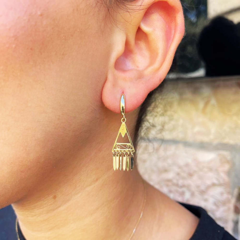 14K Gold Filigree Fringe Earrings — Handcrafted Minimalist Boho Chic Jewelry from Israel