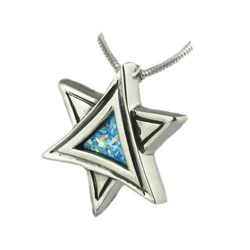 Silver Roman Glass Star of David Pendant