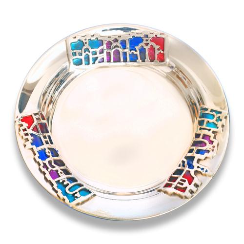 Silver Jerusalem Enamel Kiddush Plate
