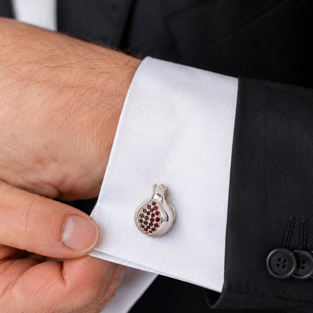 Sterling Silver and Garnets Pomegranate Cufflinks