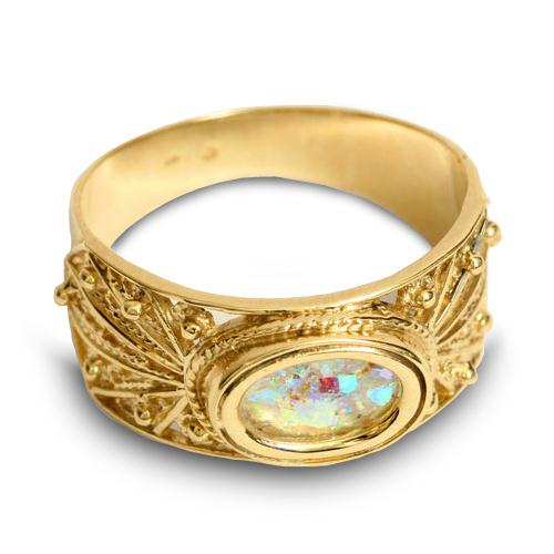 Roman Glass Ring - Filigree - 14k Gold