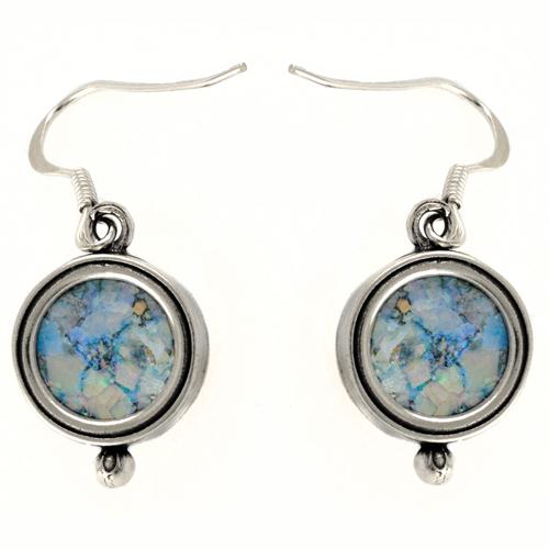 Silver Roman Glass Circular Round Earrings
