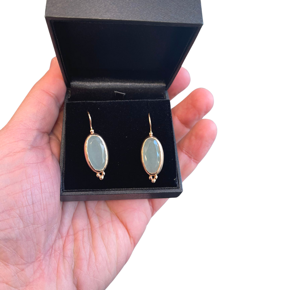14K Rose Gold Oval Aquamarine Earrings