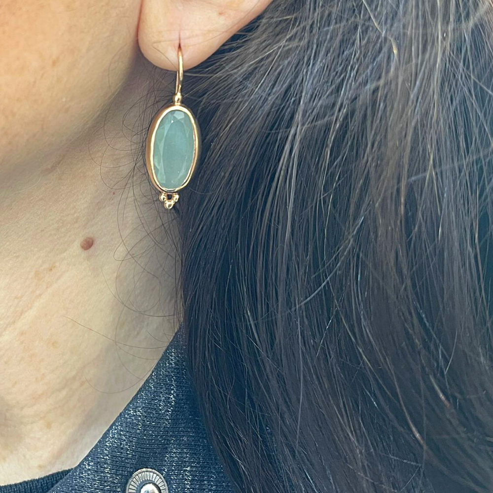 14K Rose Gold Oval Aquamarine Earrings