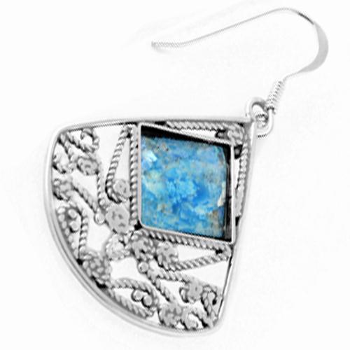 Large Roman Glass Lace Fan Earrings