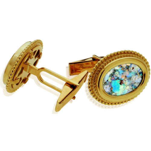 Yemenite 14k Gold Oval Roman Glass Cufflinks