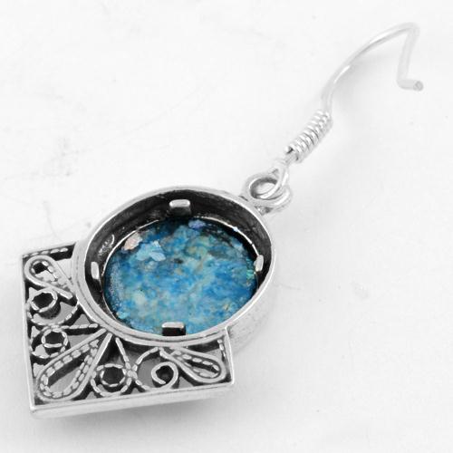 Sterling Silver Roman Style Roman Glass Earrings