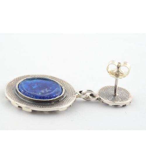 Silver Double Circle Roman Glass Earrings