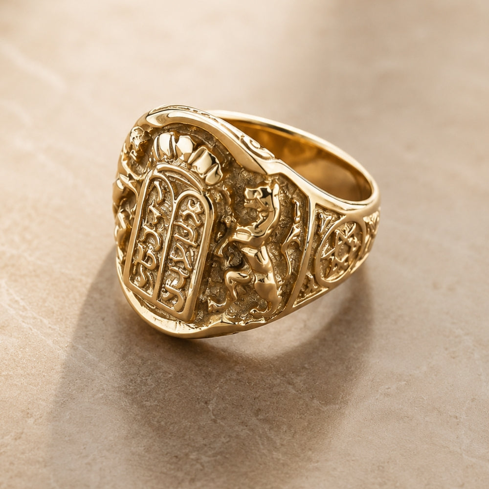 Ten Commandments Ring in 14k Gold