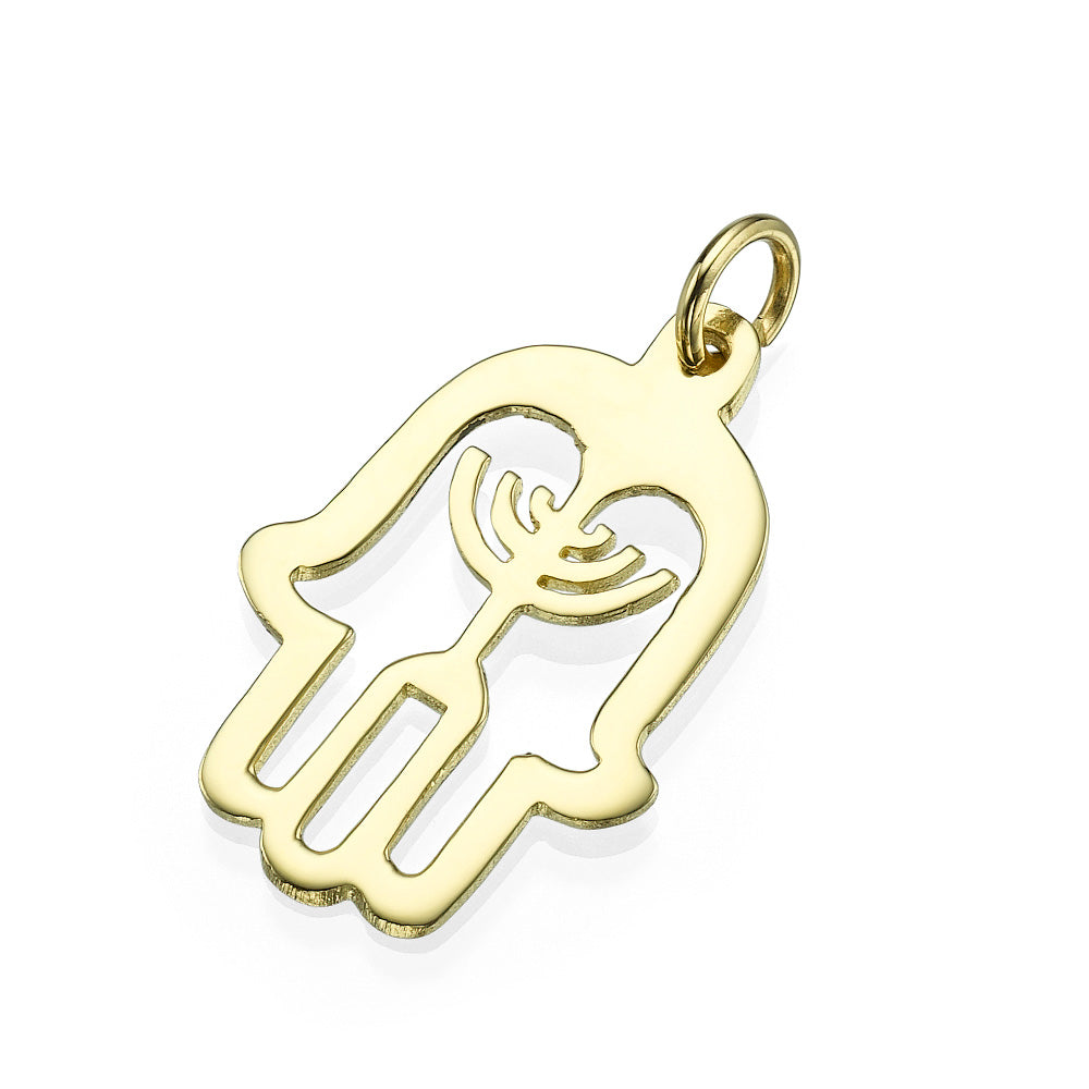 Hamsa Menorah 14k Yellow Gold Pendant