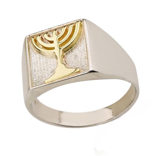 Sterling Silver and Gold Menorah Jewish Ring